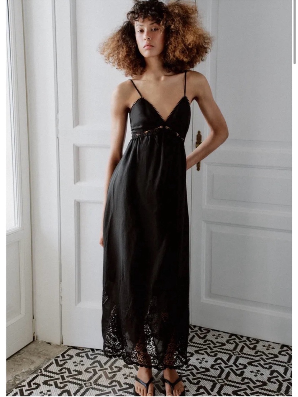 Zara Black Lace-Trim Slip Dress